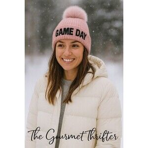 Shiraleah GAME DAY Blush Knit Pom Pom Beanie Hat Winter Sports NWT